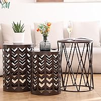 Vista 5 de Y&M Juego de 3 mesas auxiliares redondas de alta resistencia, mesa auxiliar para uso multifuncional en interiores, taburete de jardín decorativo al