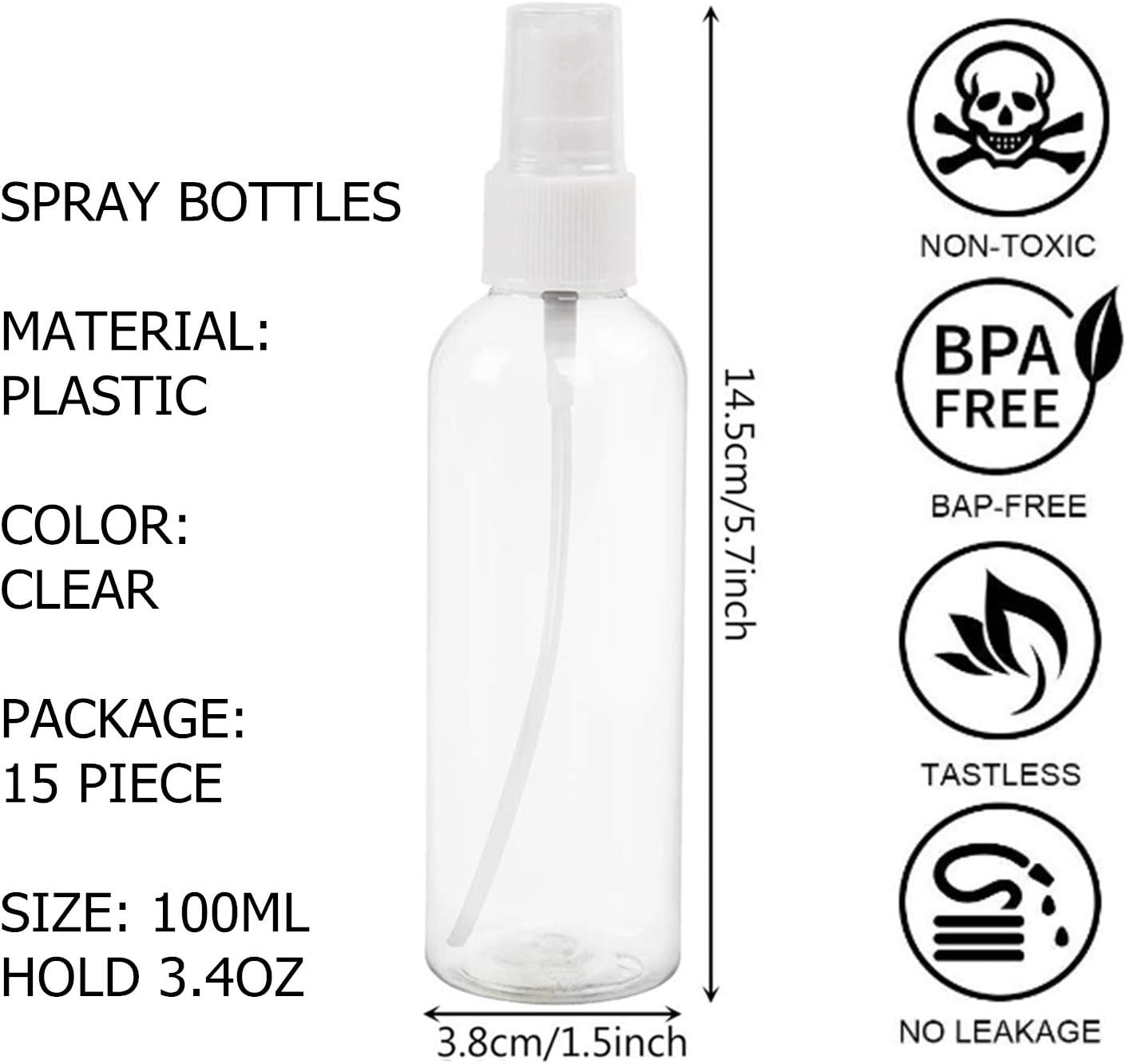 Spray Bottles,Travel Bottles Fine Mist Spray Bottles 3.4oz,Clear 100ml Plastic Small Spray Bottles For Hand Sanitizer,Cleaning Product, Perfume,Cosmetic,Empty Refillable Liquid Containers 15pack ? image 2