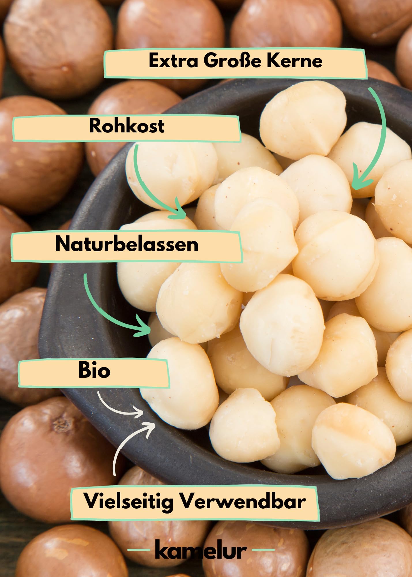 1kg di noci di macadamia BIO naturali - noci di macadamia intere senza buccia di classe 1l, non trattate