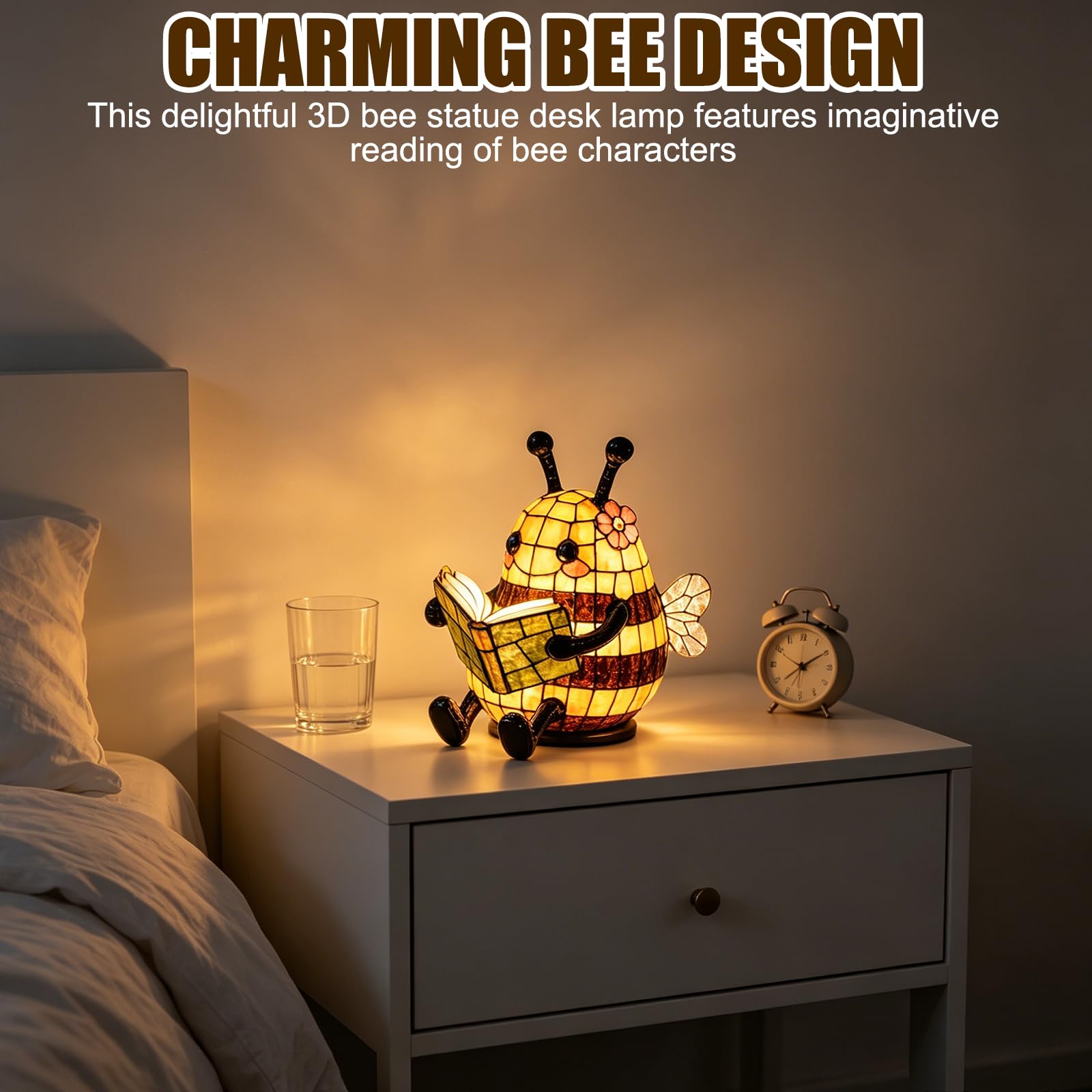 Bee Reading Book Lamp,Bienen-Nachtlicht, 2026 Bienen Leselampe Niedliche 3D Tier Nachtlampe für Leser Und Buchliebhaber (3 STK)