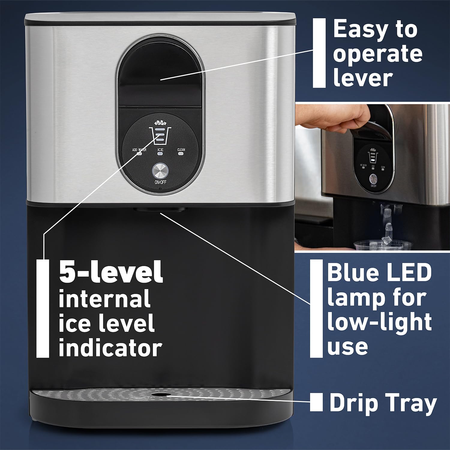 Deco Chef Self Dispensing Nugget Ice Maker Countertop, 46lb Per Day Automatic Chewable Ice, 1.8lb Per Hour, Stainless Steel (Adimn01) on Fridge.com - View 5