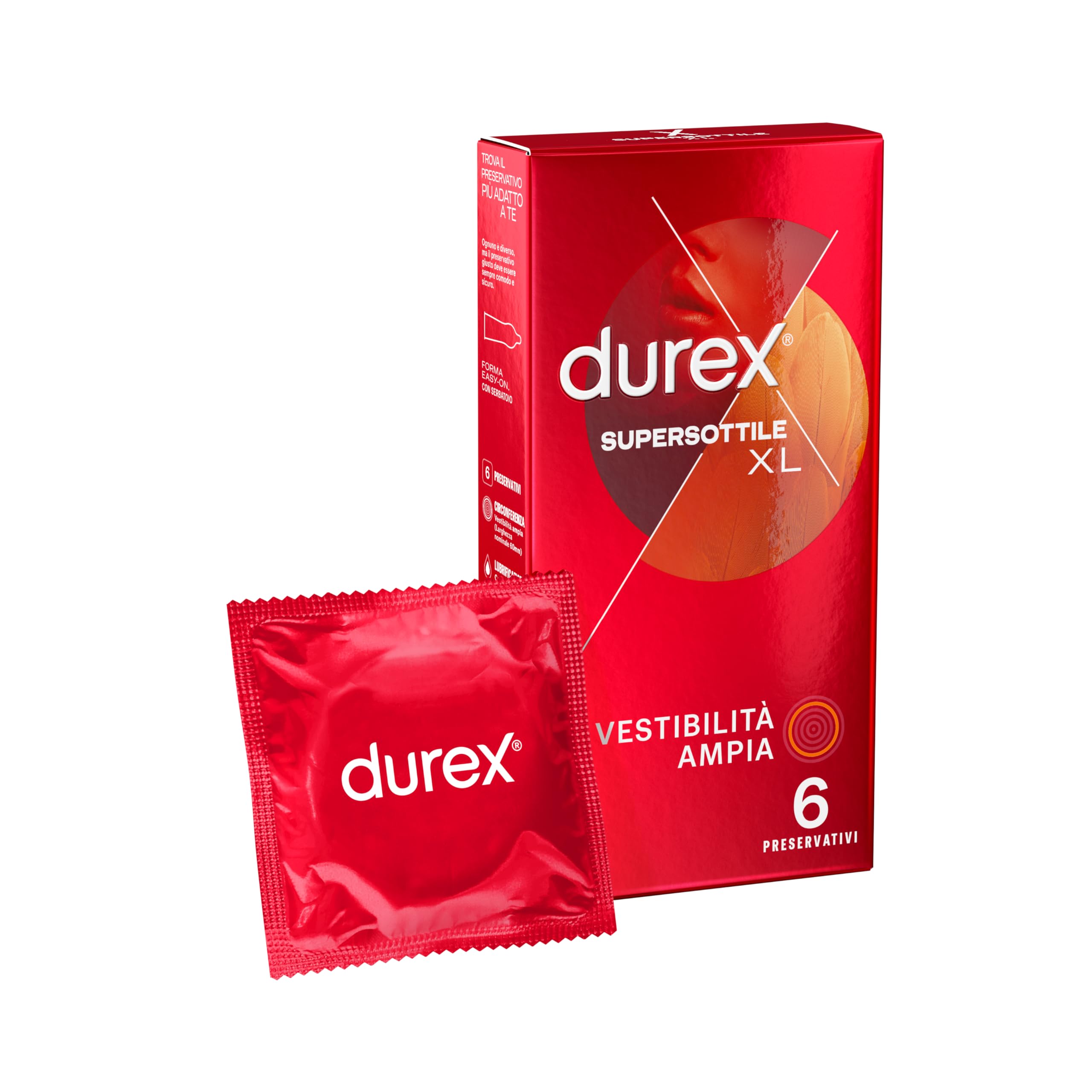 Durex SuperSottile Vestibilità Extra-​Large Preservativi Sottili, 6 Profilattici