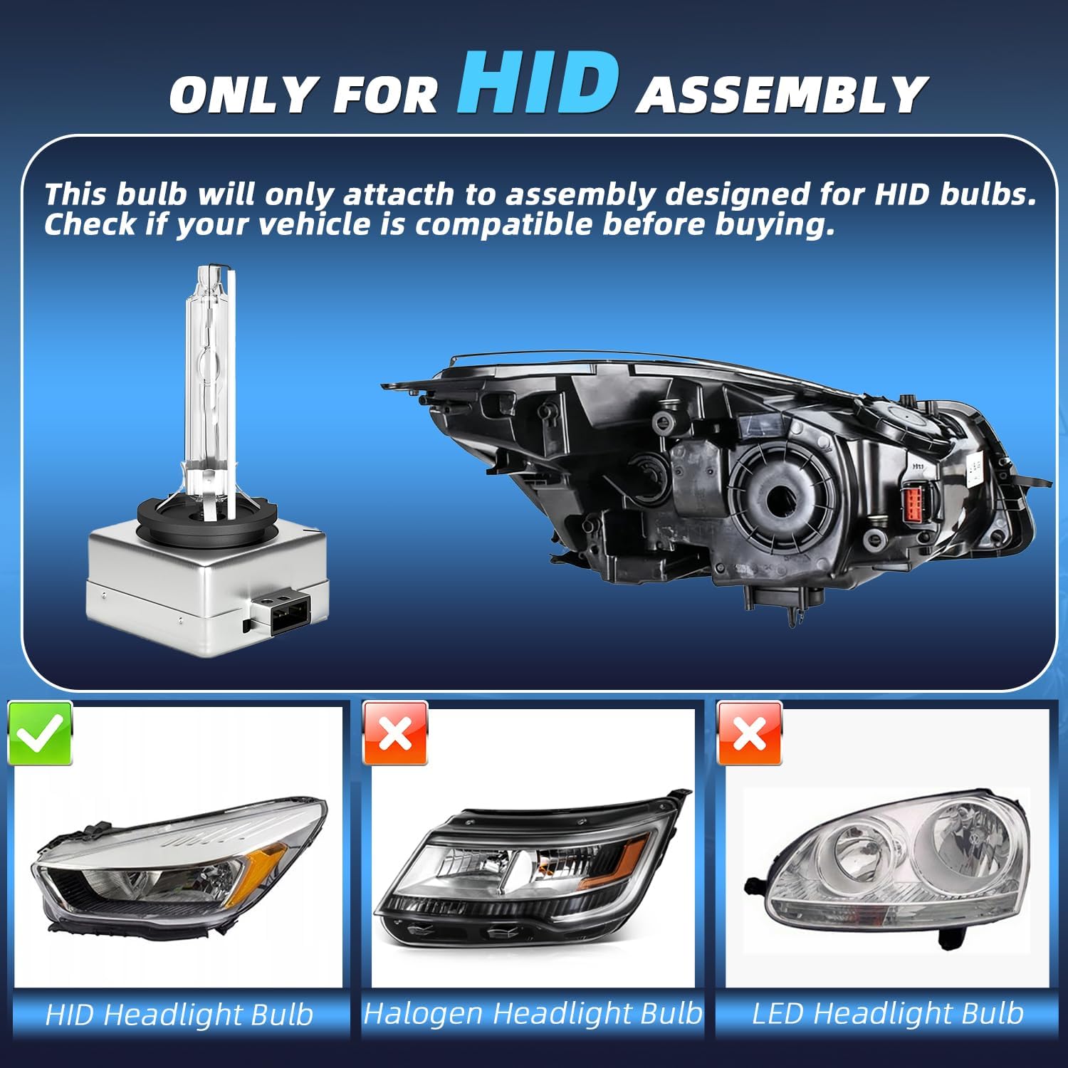 Compatible with Buick Enclave 2008-2012 Headlight Bulbs,D1S High Low Beam Xenon HID bulbs+H11 Fog Light+License Plate Lights,35W Xenon Headlamp,350% Brightness,6000K White,6 Pack