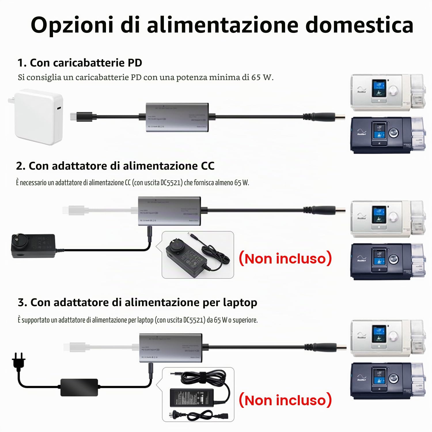 STAIGO Cavo di alimentazione USB-C ResMed S10 PD per convertitore DC Resmed S10/AirSense 10/AirCurve 10