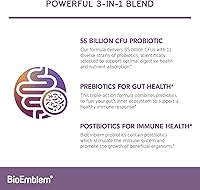 Vista 2 de BioEmblem Probióticos para mujeres y hombres – 55 mil millones de UFC 11 cepas con prebióticos y postbióticos Alcachofa de Jerusalén e inulina