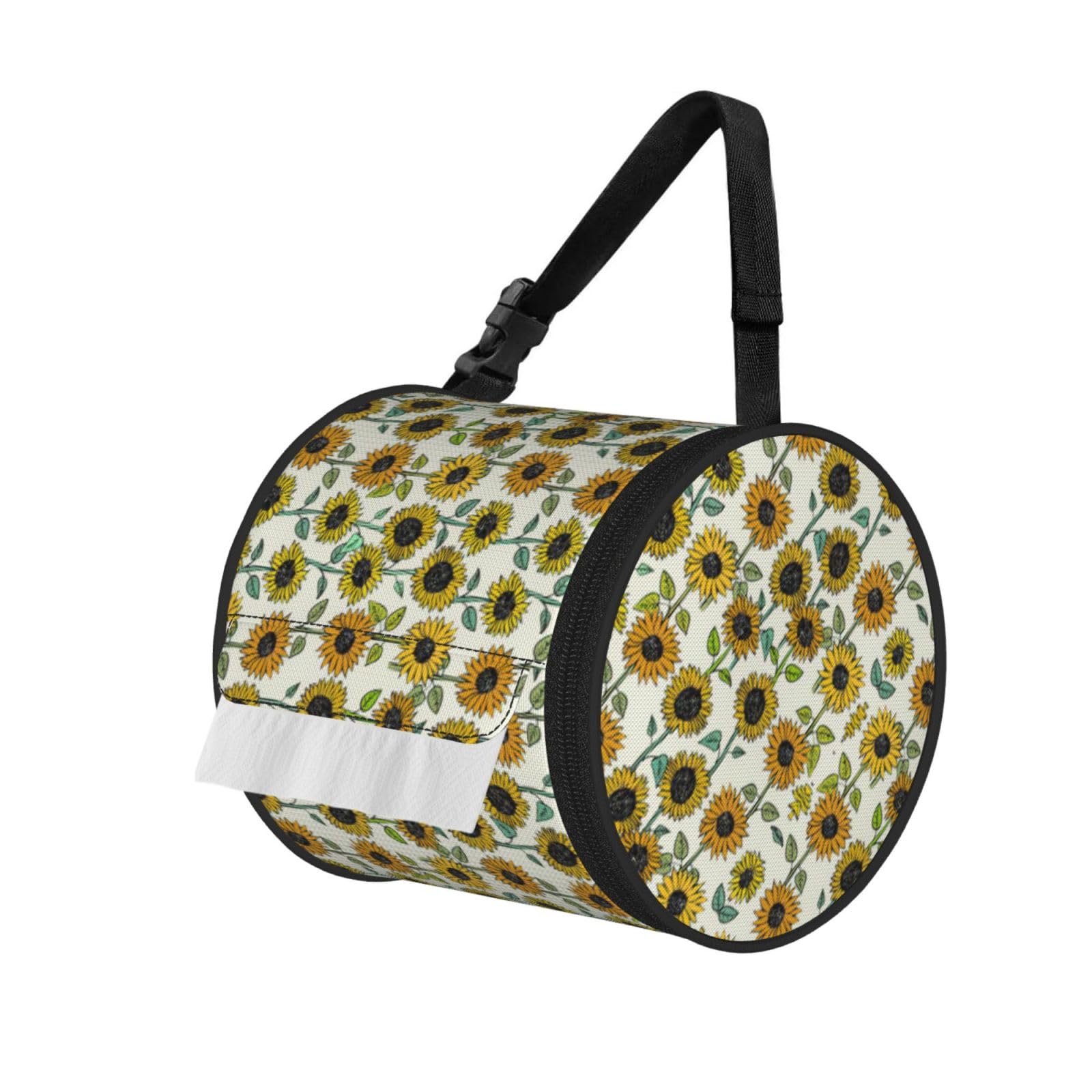 Romantic Sunflowers Printed Roll Paper Carrier Bag, Foldable Oxford Cloth Tissue Case for Camping Hiking Backpack