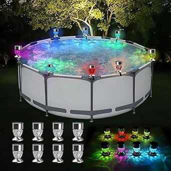 Longzhuo Solar Frame Pool Light, 8pcs Framed Pool Light, RGB Colorful ...