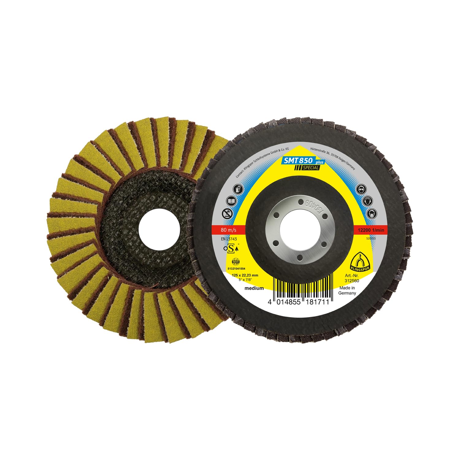 312560 SMT 850, Combi-Schleifmop Scheibe Spezial, Verpackungseinheit 5, 125X22,23, 120, 5
