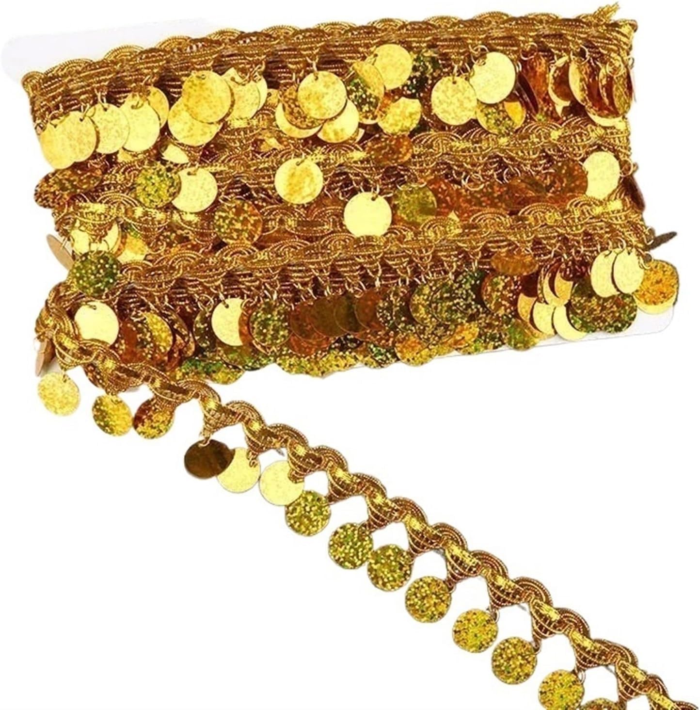 Dentelle pailletée dorée de 8,5m pour personnaliser vos costumes de danse