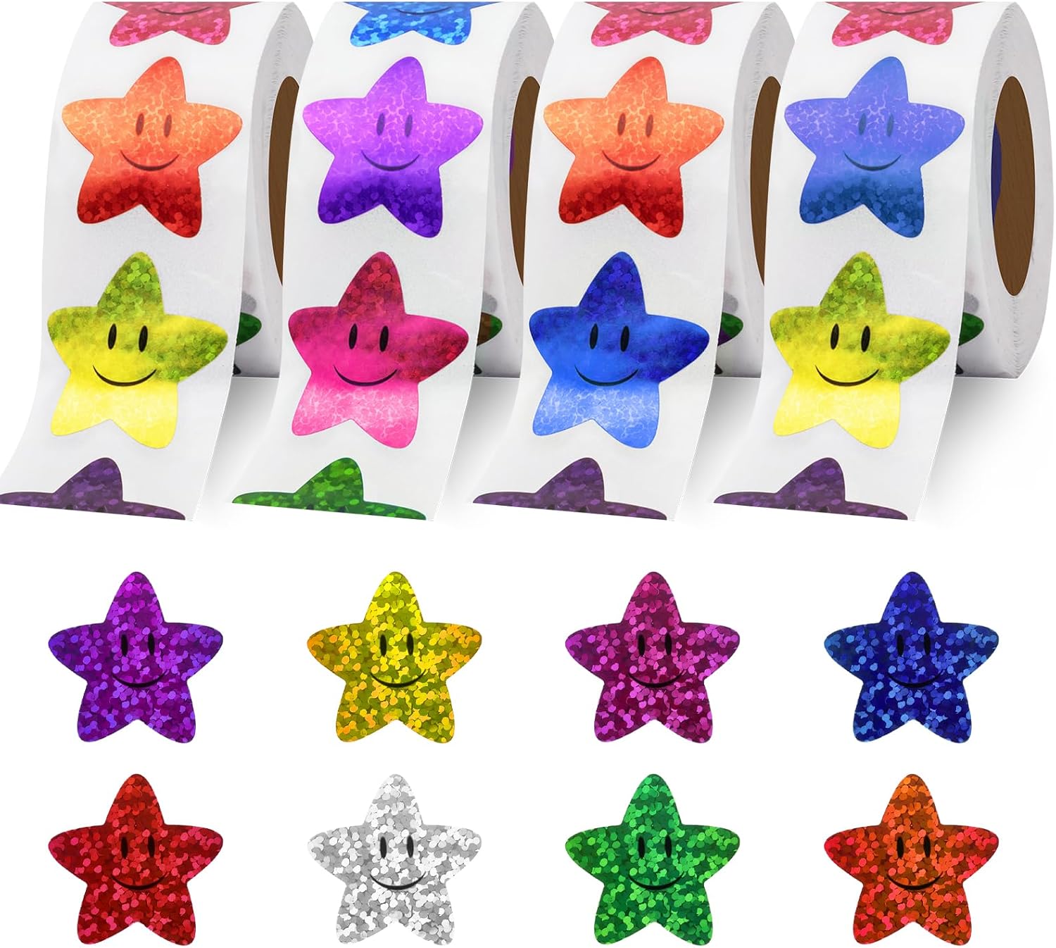2000 PCS Holographic Star Stickers, Self Adhesive Metallic Glitter Foil Stickers Reflective Star Sticker, Ideal for Student Planners and Classroom Supplies, classroom reward stickers, Each Measures 1”