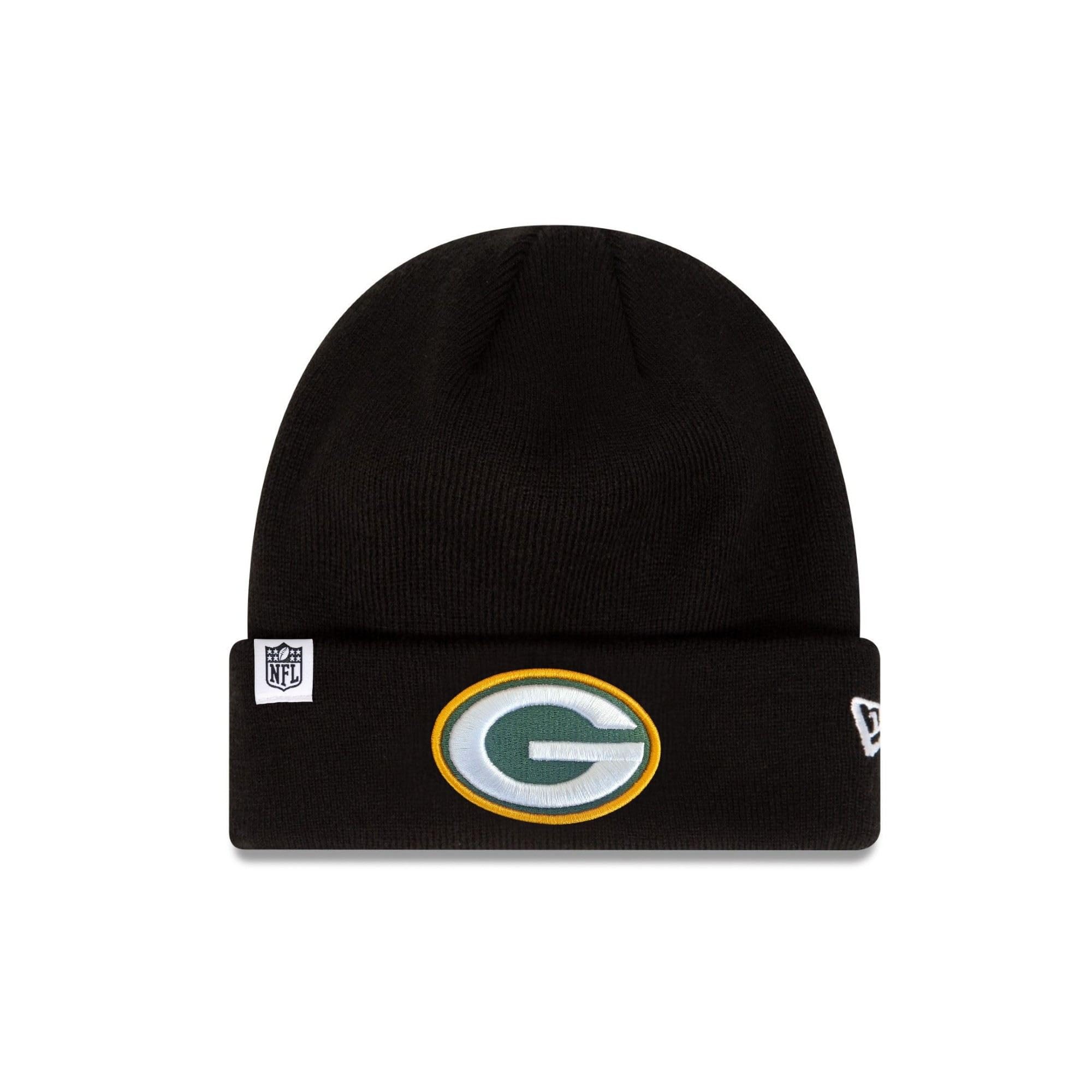 New Era Green Bay Packers Loop Label Knit Beanie NFL Cap Black