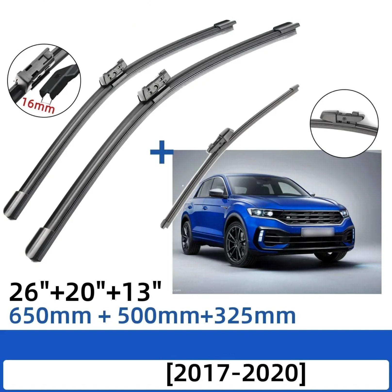Limpiaparabrisas Compatible con VW para T-ROC | 2017 2018 2019 2020 Escobillas Limpiaparabrisas Delanteras Y Traseras De 26", 20" Y 13"