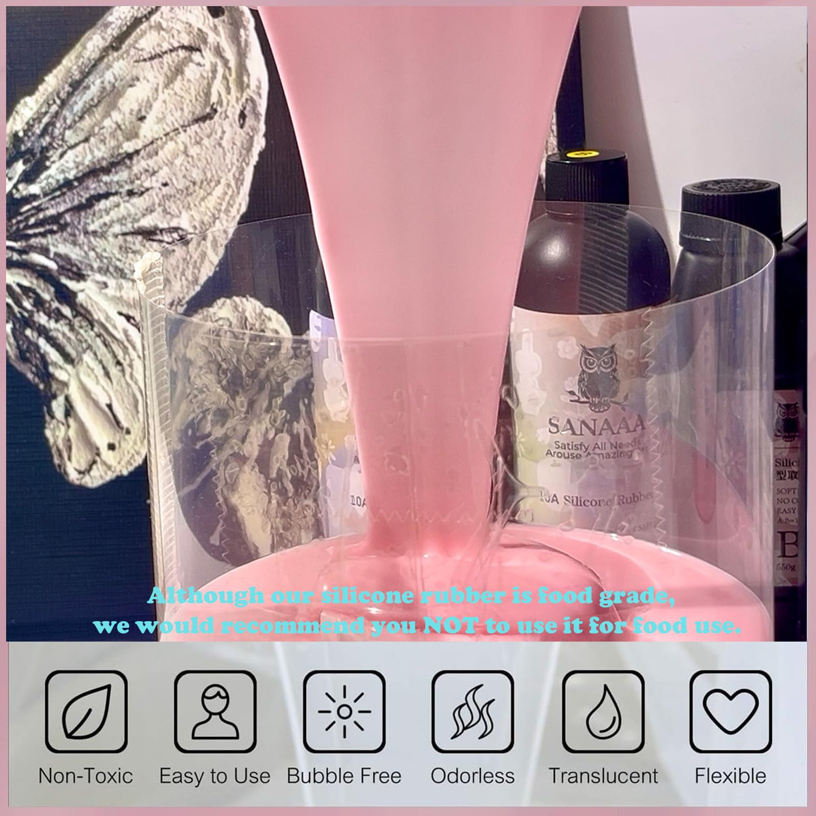 SANAAA RosaSilicona Líquida Goma de Silicona para Moldes 1:1, DIY, Fundición, Manualidades, Molde de Jabón (1100g)