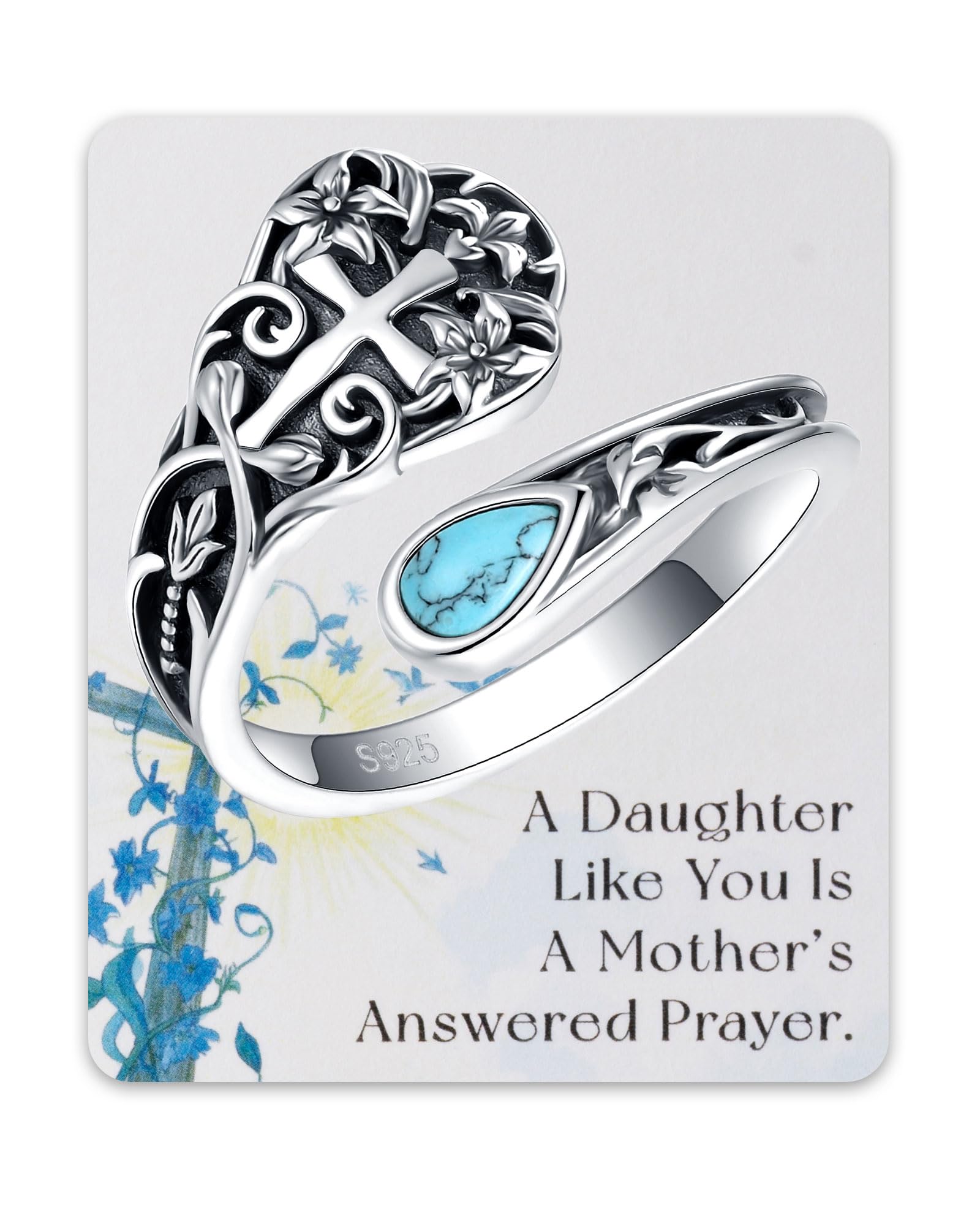 EJALEN Turquoise/Opal/Obsidian/Abalone Dragonfly/Butterfly Sunflower Vintage Thumb Spoon Adjustable Ring Jewelry Gift for Mom/Daughter/Wife/Women