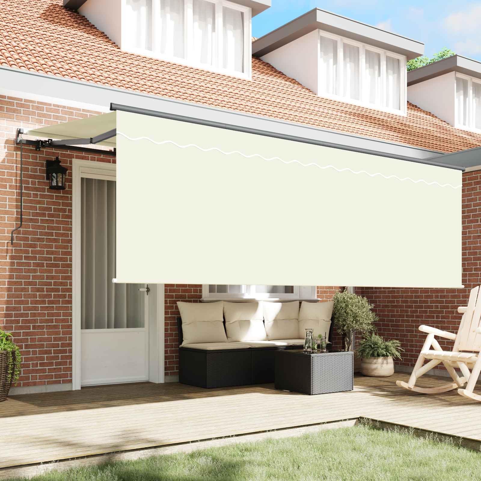 Markiza zwijana kremowa 350x200 cm z poliestru i aluminium do ogrodu i tarasu, zapewniająca cień i prywatność.