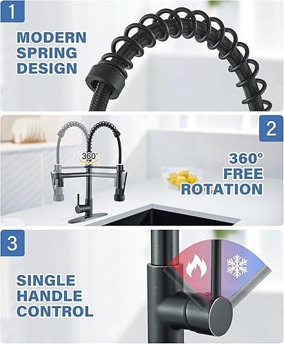 Miniatura 3 de NeierThodore Pulverizador de grifo de cocina desplegable comercial con LED de una sola manija grifo de fregadero de resorte con rociador de bloqueo