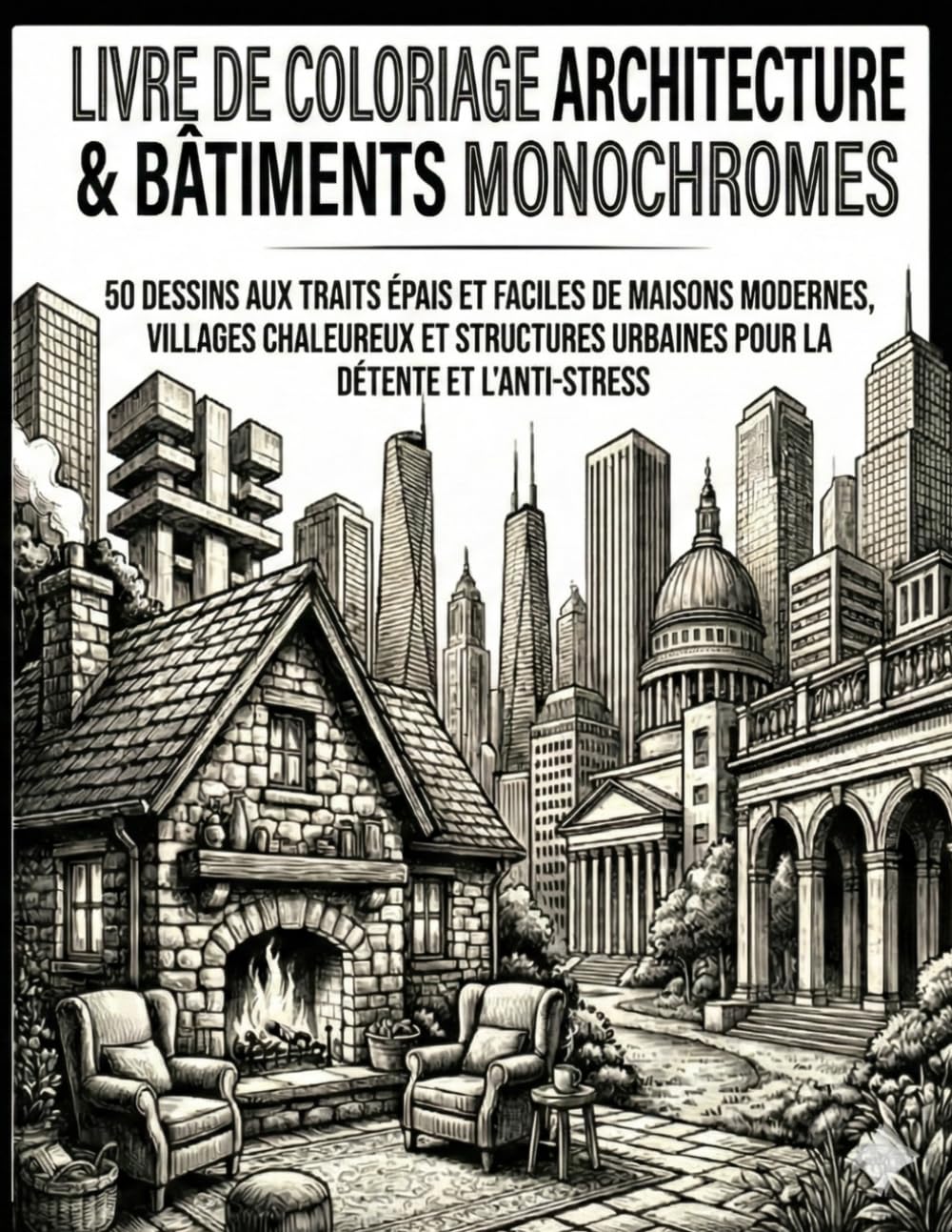 Livre De Coloriage Monochrome Architecture & Bâtiments: 50 Dessins Aux Traits Épais Et Faciles De Maisons Modernes, Villages Chaleureux Et Structures Urbaines Pour La Détente Et L'Anti-Stress