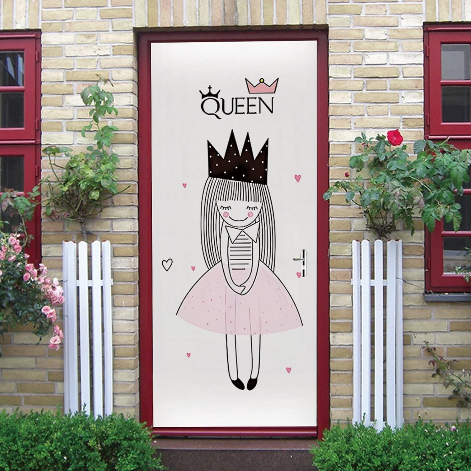 A.Monamour 3D Door Stickers for Interior Doors Doodle of A Cute Girl on White Background Vinyl Removable Self Adhesive Door Poster Wallpaper Mural Decals for Bedroom Office Bathroom 95x215cm