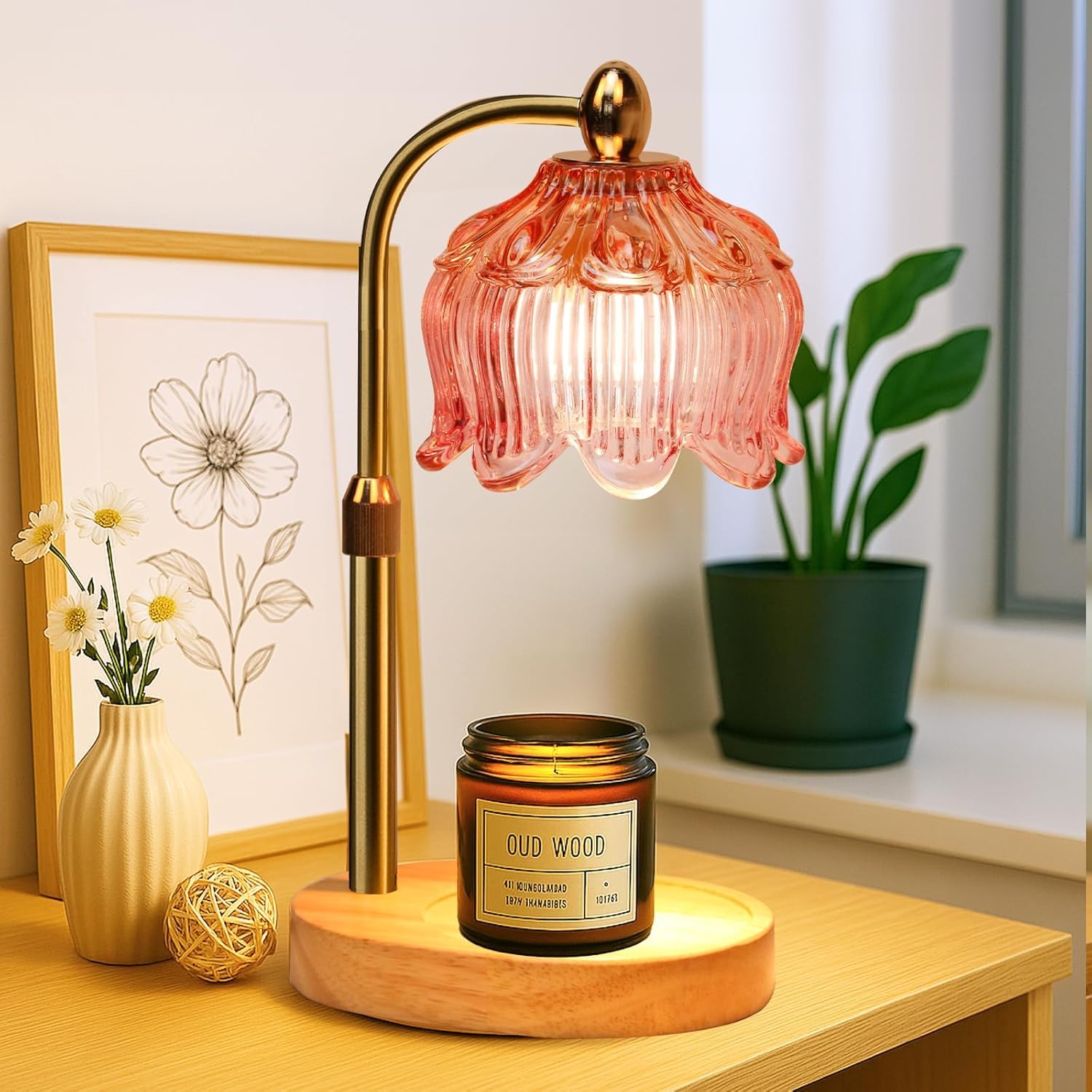 Paryou Candle Warmer Lamp with Timer Electric Adjustable Height Candle Warmer Dimmable Wax Warmer Lamp Jar Candles with 2 Bulbs for Home Decor & Office