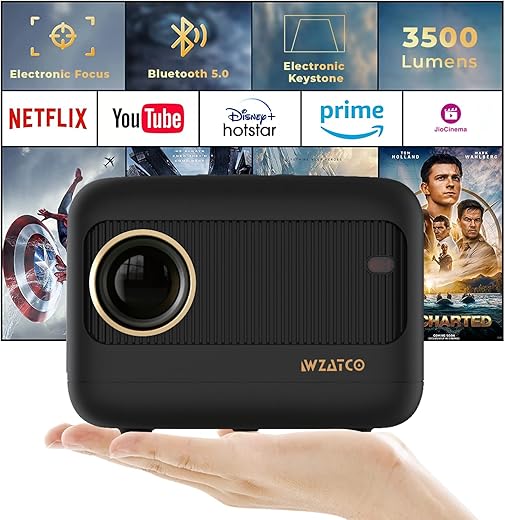 WZATCO Eve | Portable 720P Native Projector for Home | 1080P Full HD Support | Electronic Focus | Bluetooth 5.0 | 3500 lumens (350 ANSI) | 5W HiFi…