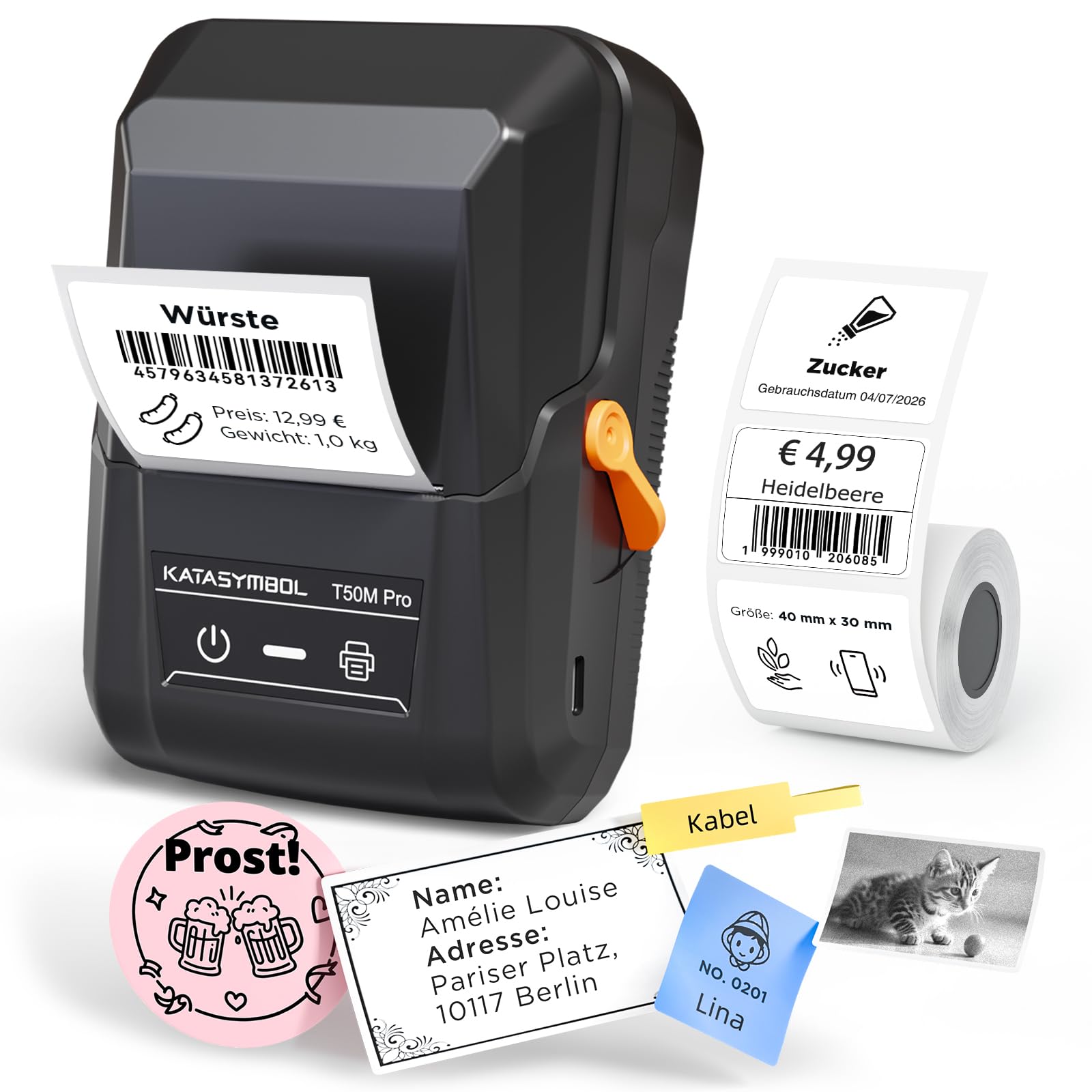 SUPVAN T50M Pro Etikettendrucker Bluetooth mit wasserfeste breite Etiketten, Handys- und PC-kompatibel, für Einzelhandel, Büro, Organisation, Schule und Zuhause