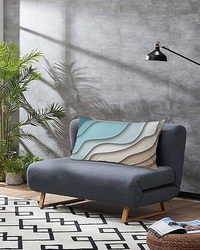 Miniatura 3 de Fundas de almohada geométricas de color azul y verde con diseño de olas de mar del océano tamaño King, fundas de almohada suaves decorativas para