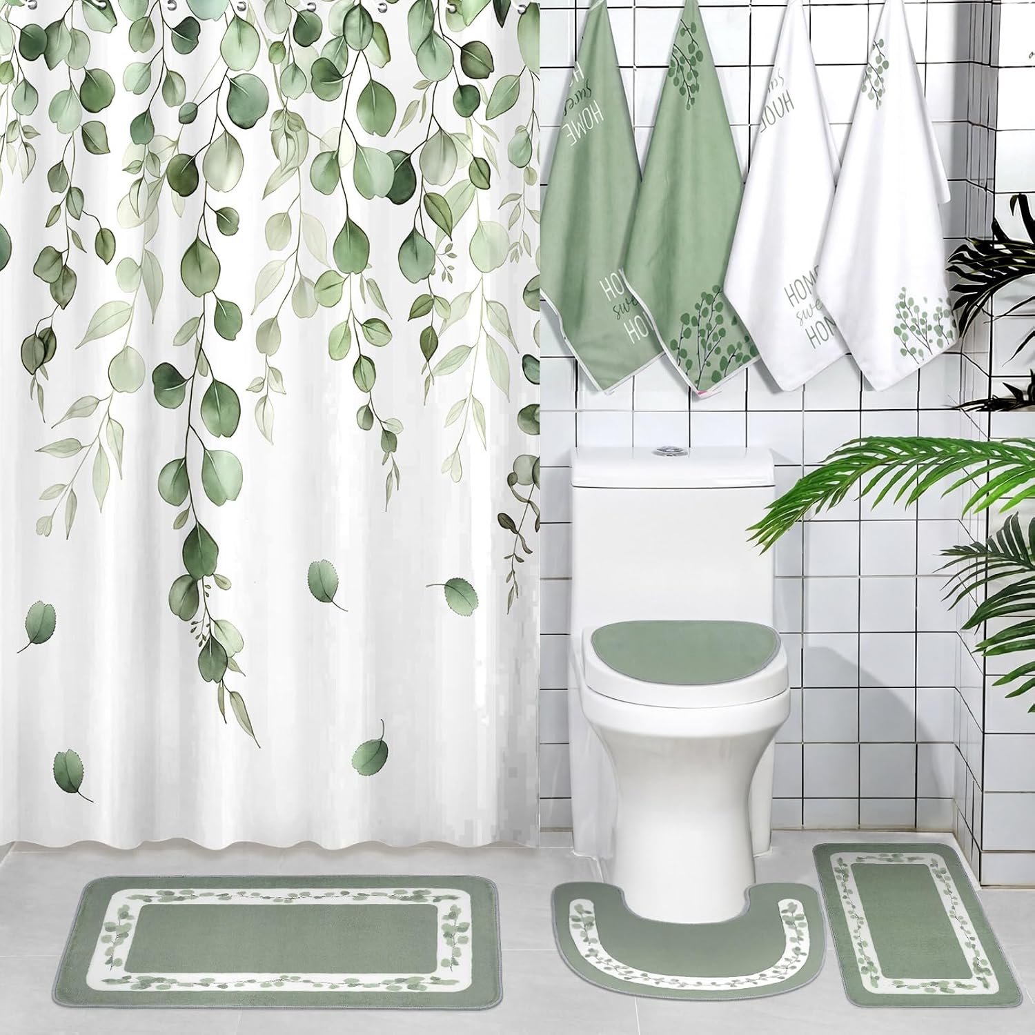 Peryiter 9 Pcs Lavender Bathroom Set Purple Floral Shower Curtain 4 Bath Towels 2 Non-Slip Rugs U-Shaped Toilet Mat & Cover, Lavender Decor for Bathroom, Bath Mat Set for Home Decor