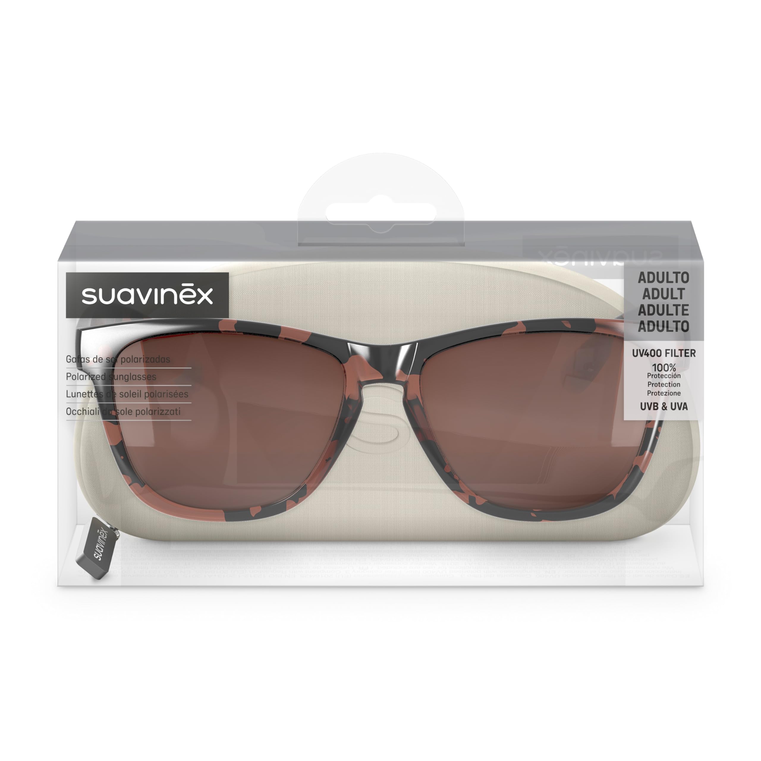 Suavinex, Lunettes de Soleil pour Adultes, pour Homme et Femme, Lunettes Polarisées avec filtre UV 400, 100% Protection UVA et UVB, CAT 3, avec Étui, Très Flexibles et Légères, Carey