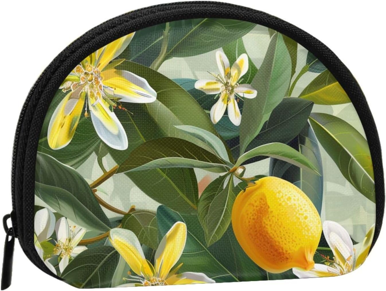 Yellow Lemon Flower Printed Coin Purse for Women Cute Small Change Wallet Mini Coin Purses Pouch with Zipper