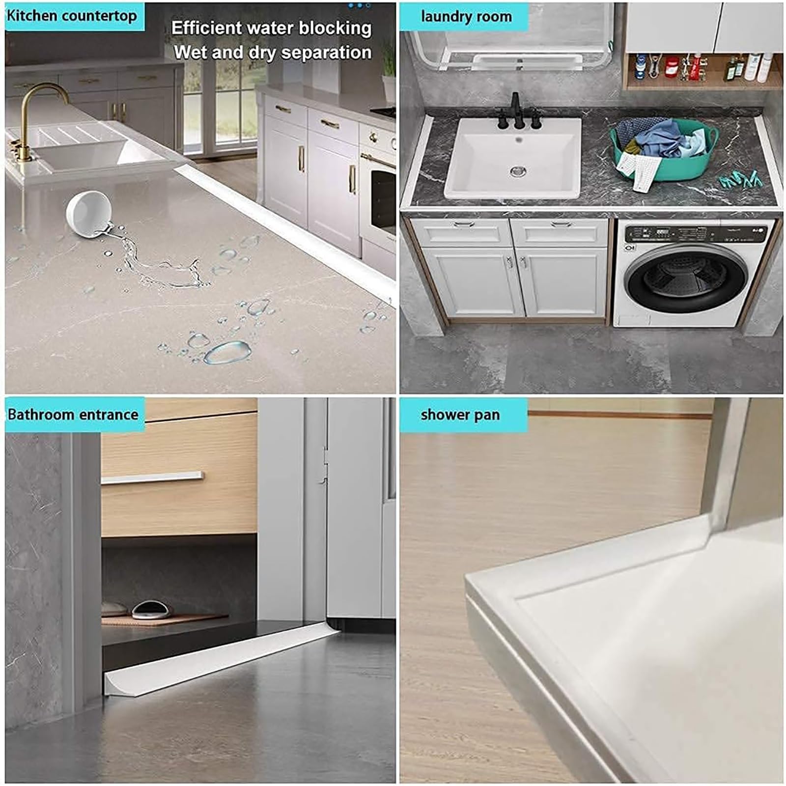 Barriera per pavimento in silicone per ambienti umidi, striscia autoadesiva per blocco acqua del bagno, diga per soglia doccia, per vasca da bagno Striscia di ritenzione acqua da appoggio ( Color : Bl