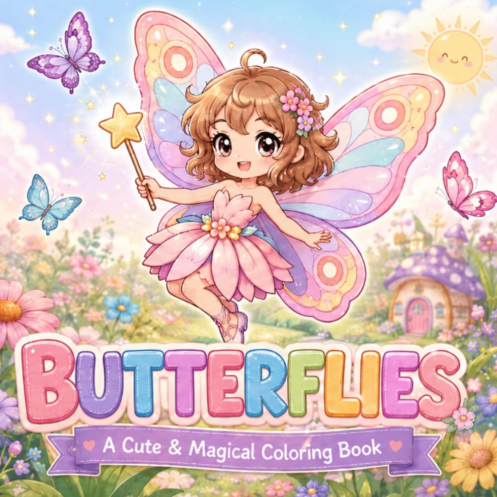 Butterflies: A Cute & Magical Coloring Book for Children with Butterfly Friends, Flowers and Fairy Garden Scenes