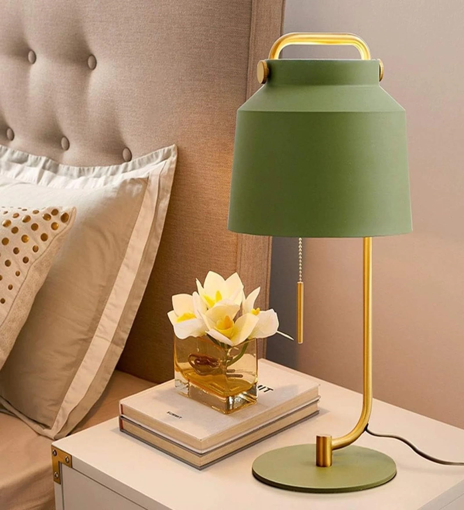 Decor chronicle Modern Green Metal Table Lamp with Pull Chain | Bedside & Side Table Lamp for Bedroom, Living Room & Study | Minimalist Desk Lamp for Home Decor & Reading-image-45