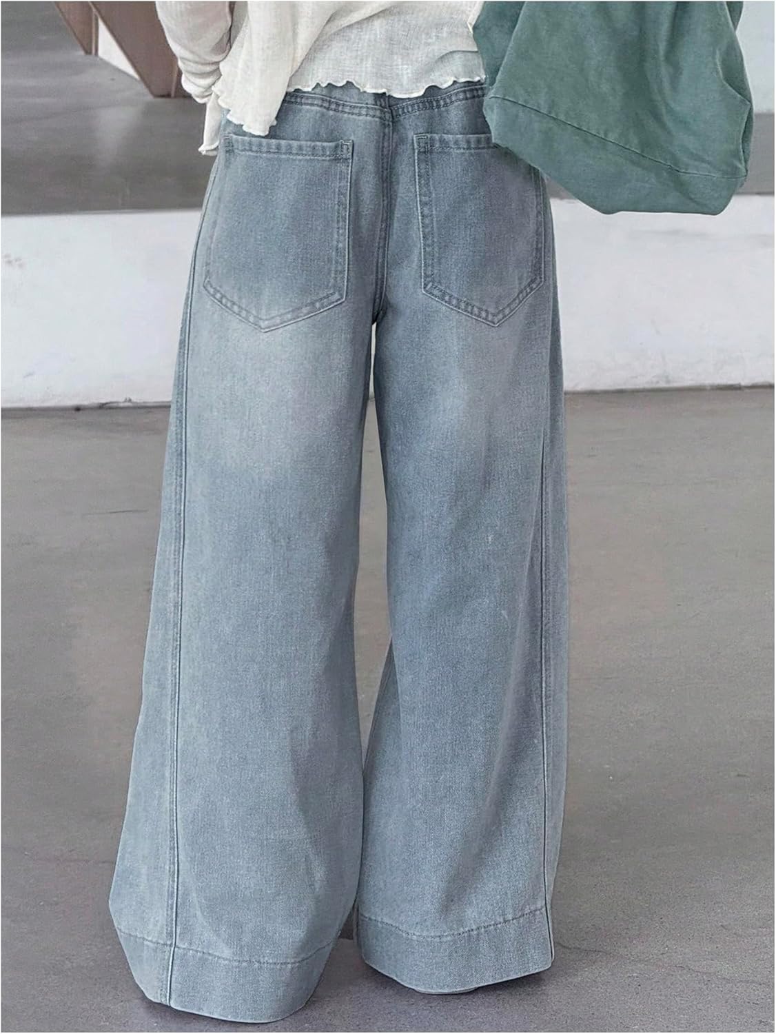 GORGLITTER Girl's Baggy Wide Leg Jeans Elastic High Waisted Denim Pants Bottoms Trousers with Pockets - Image 3