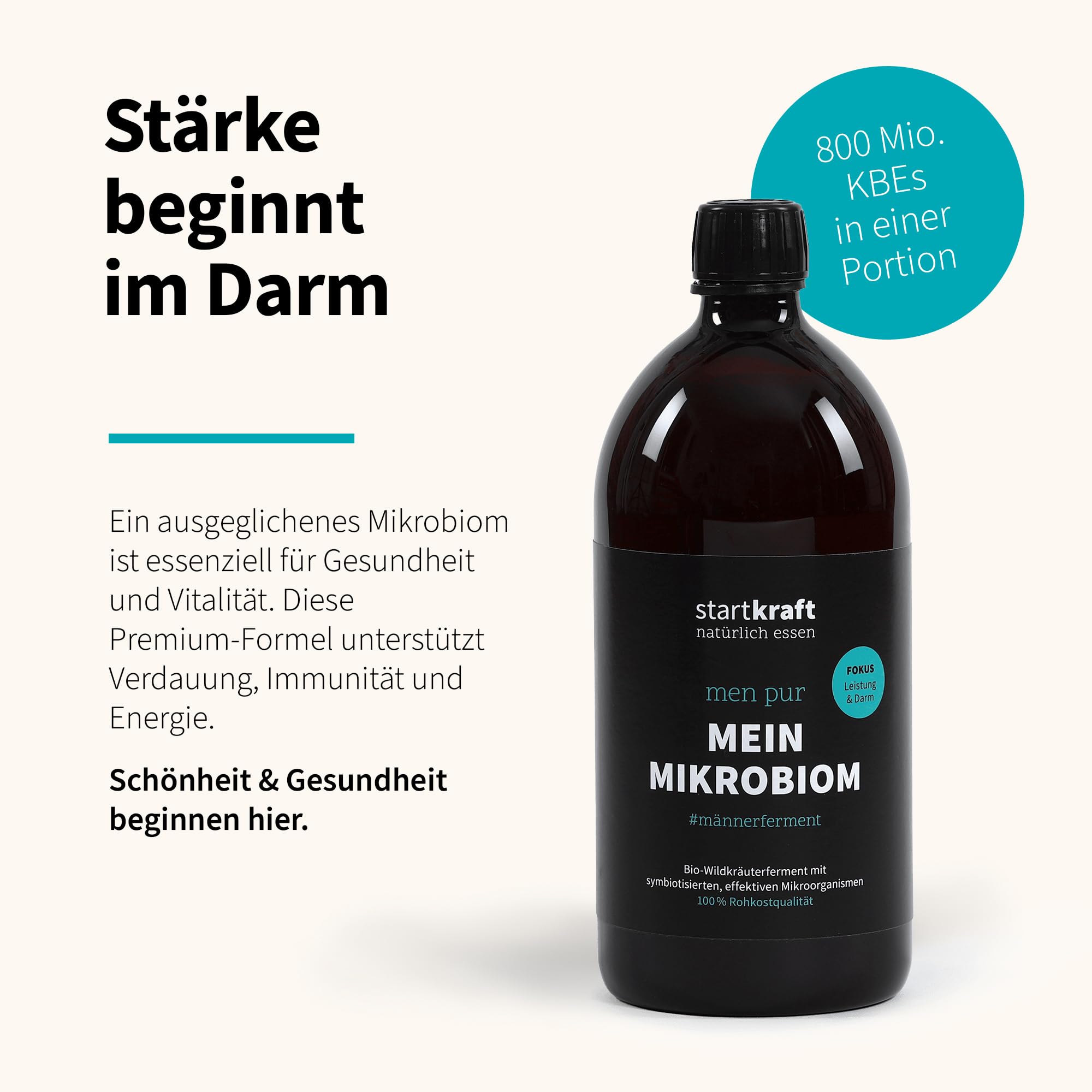 Mikrobiom Men Pur 1 Liter, Wildkräuterferment mit effektiven Mikroorganismen, 33 Bakterienstämme, Nahrungsergänzungsmittel vegan und glutenfrei