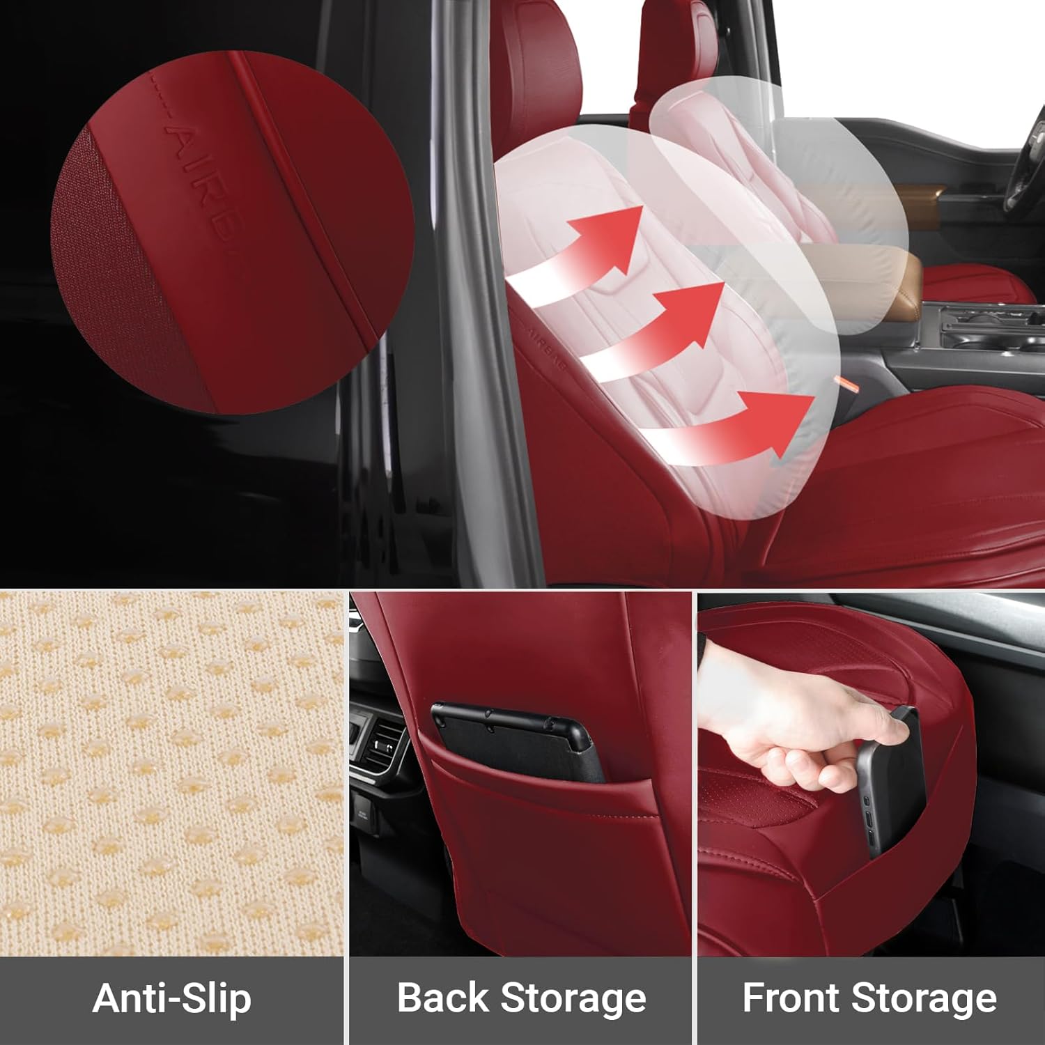 Coverland Custom Car Seat Covers Compatible with 2023-2026 Mazda CX-50 - Premium Leather Non-Slip Memory Foam Waterproof Seat Cover Custom Fit Interior Protector [Front Seat-Wine Red]