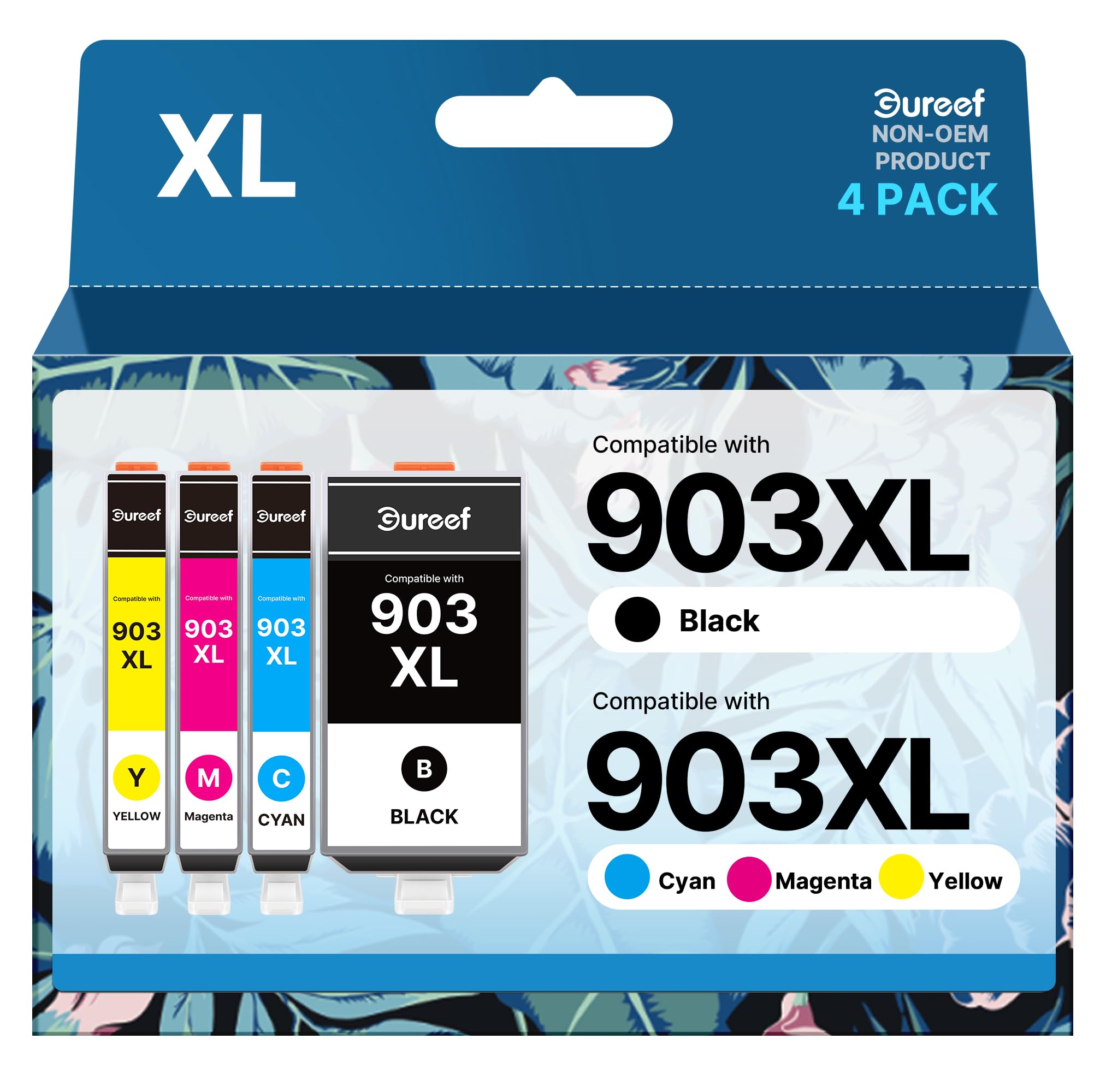 Gureef 903XL Ink Cartridges for HP 903XL Ink Cartridges for HP Officejet Pro 6960 Ink Compatible with Officejet 6950 6960 Officejet Pro 6961 6970 6974 6975 (Black Cyan Magenta Yellow)