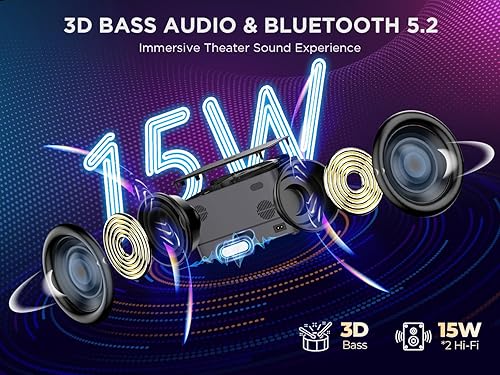 Miniatura 5 de Auto FocusLCD de 5 pulgadas Proyector para exteriores DBPOWER 4K con WiFi 5G y Bluetooth, proyector portátil 1000ANSI nativo 1080P con motor