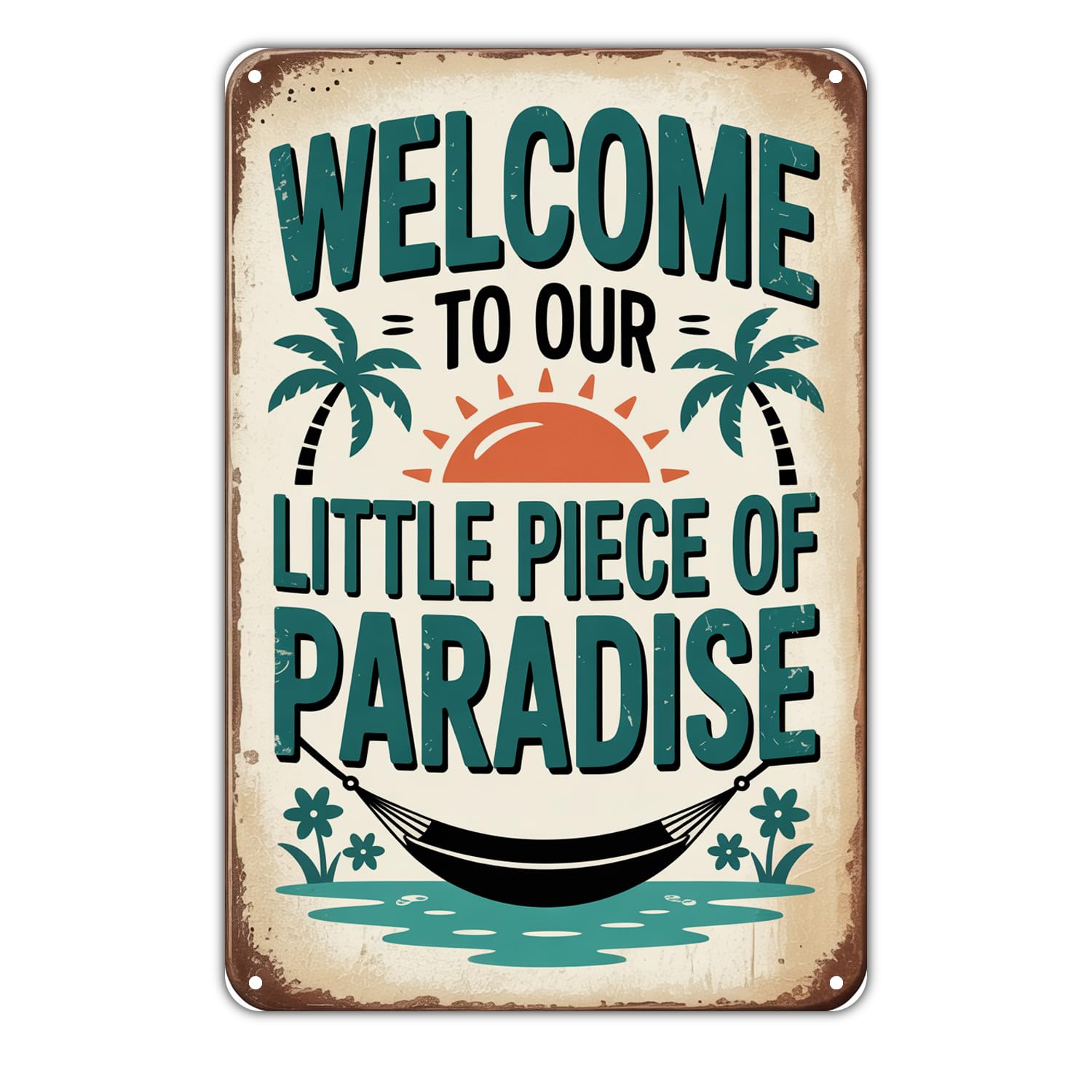 Welcome To Paradise Tin Sign Vintage Beach Theme Metal Sign Print Aesthetic Metal Tin Sign 8X12 Inch