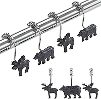 Vista 1 de Ganchos decorativos para ducha, 5 bolas de anillo de rodillo, ganchos de cortina de oso y alce para baño, juego de 12