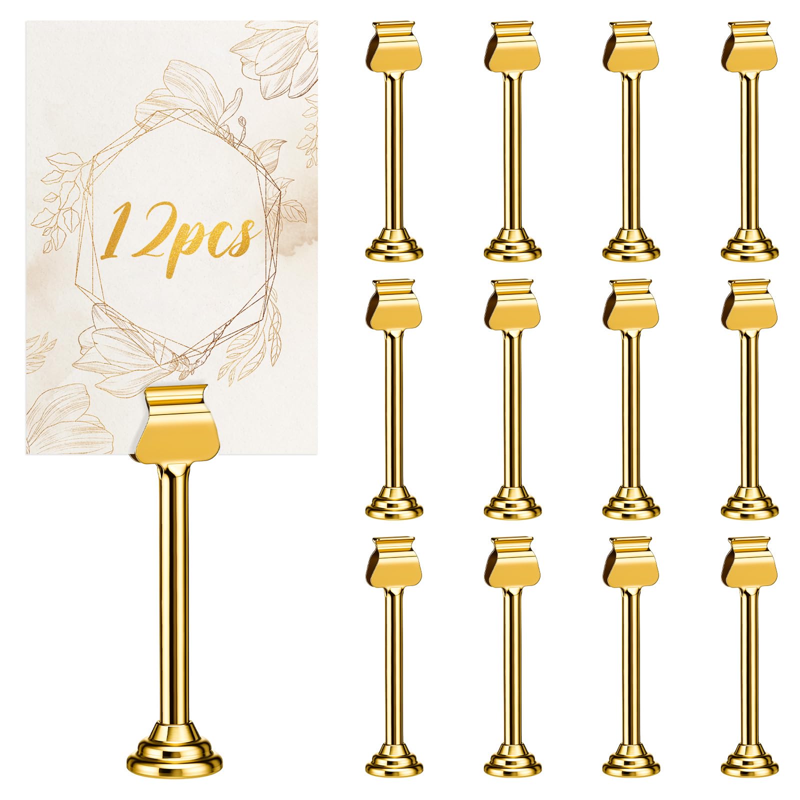 12 Pcs Wedding Table Number Holder 4 Inch Metal Gold Place Card Holders Bulk Harp Clip Table Sign Stands Card Holder Display for Wedding Picture Memo Notes Menu Restaurants Birthday Decor