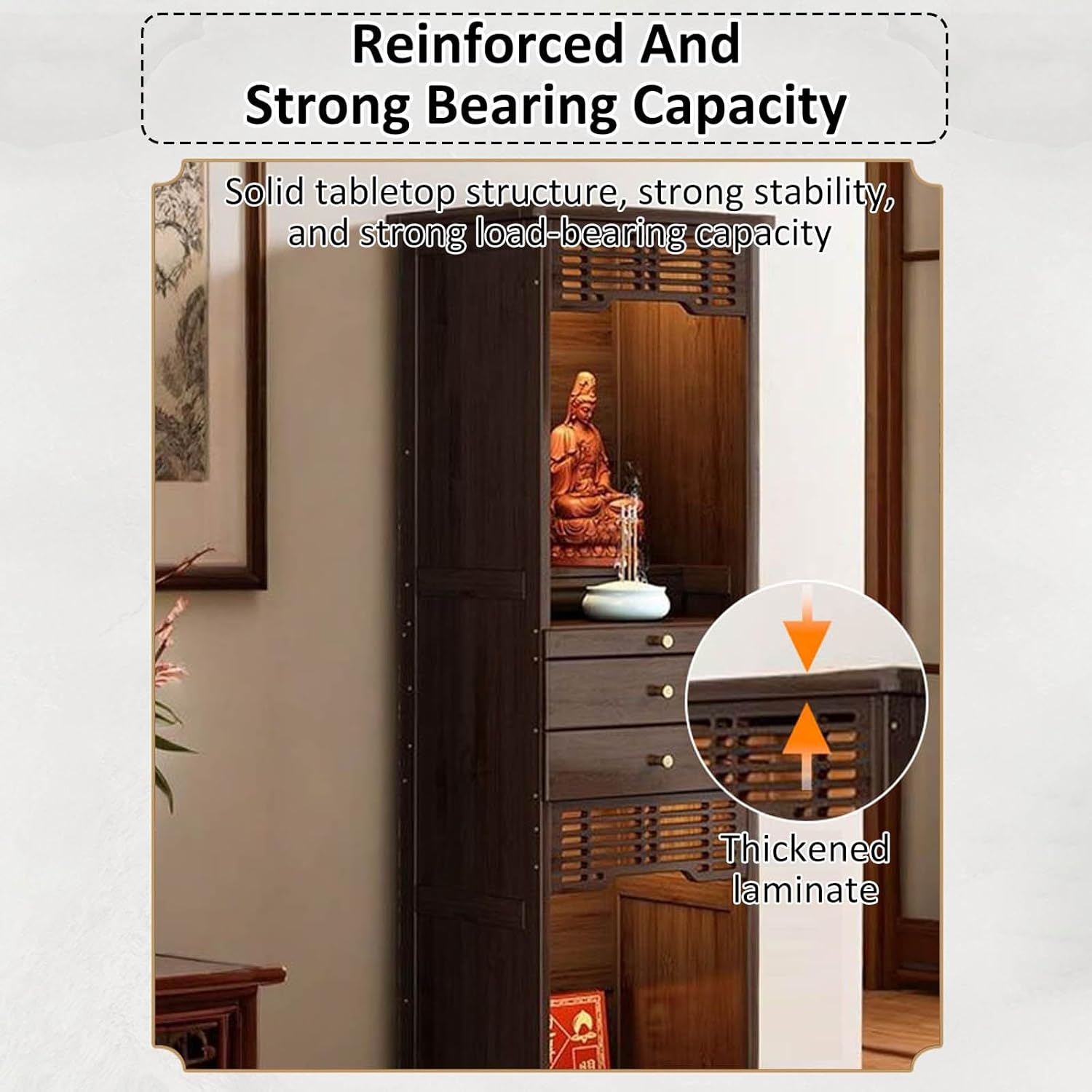Personal Shrine Altar Table Chinese Cabinet Pedestal Offering Table Bamboo Prayer Meditation Table with Drawers and Storage for Living Room Bedroom Office(27.95x15.75x69.29in)