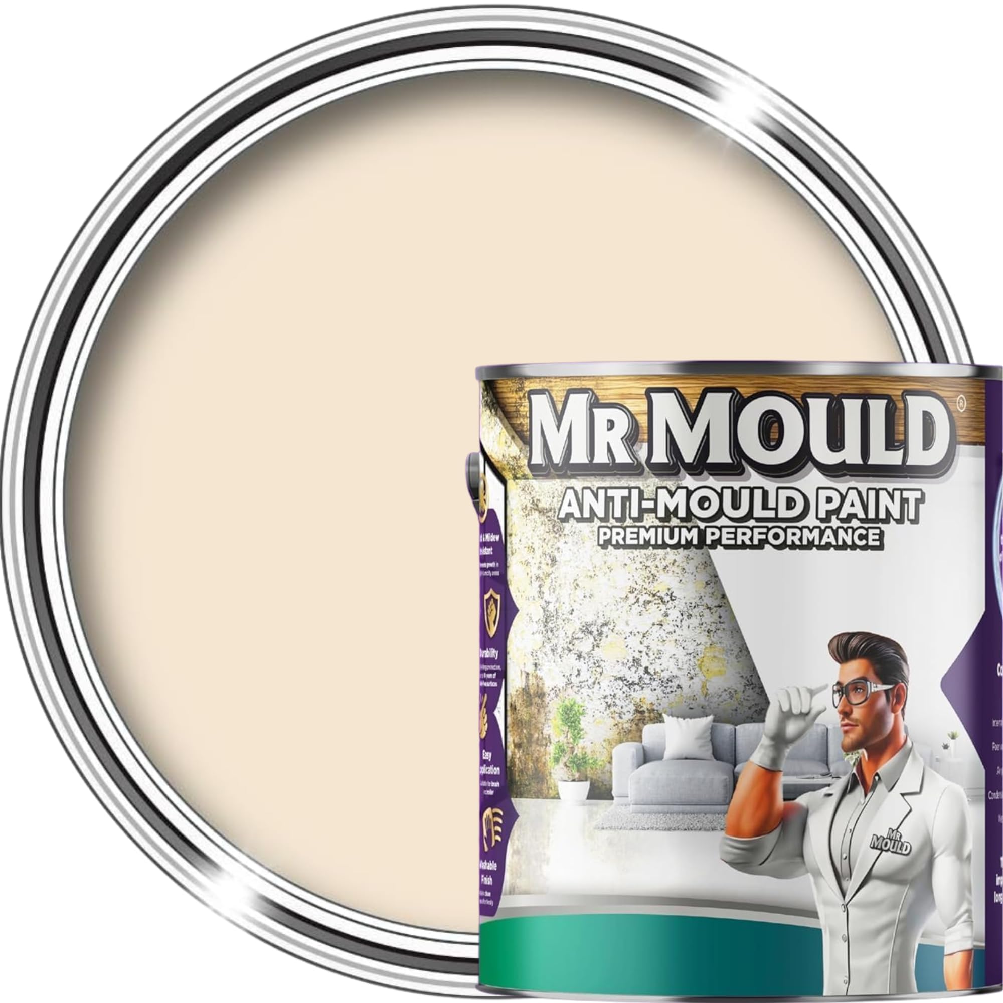 Mr Mould Anti Damp Paint Magnolia 1L – Interior Wall & Ceiling Damp Seal with Anti Condensation and Mould Resistant Protection – Prevents Mildew Build-Up and Moisture Damage, Easy to Apply