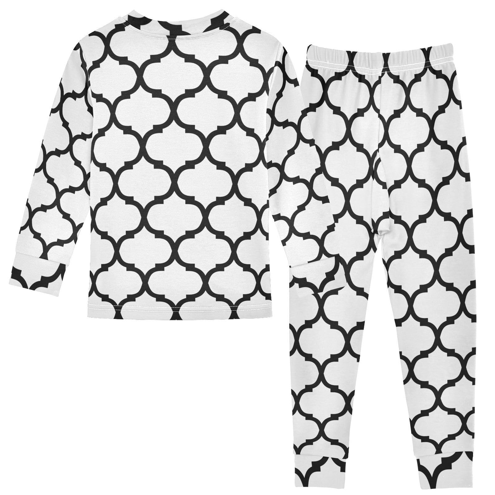 White Moroccan Soft Comfy Pajama Set 2 Piece Pjs Set Cotton Long Sleeve Top and Pants Sleepwear 8Y