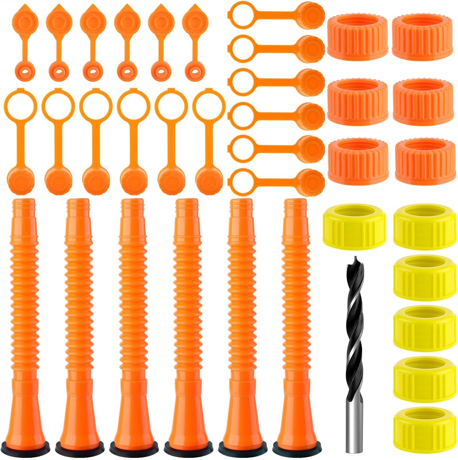 Gas Can Spout Replacement, Gas Can Nozzle Kit with Screw Collar Caps, Gasket Stopper,and 2 Kinds Gas Can Vent Cap for Most Style Gas Can, Highly Fitted, Smoothly Flow (6 Kit)