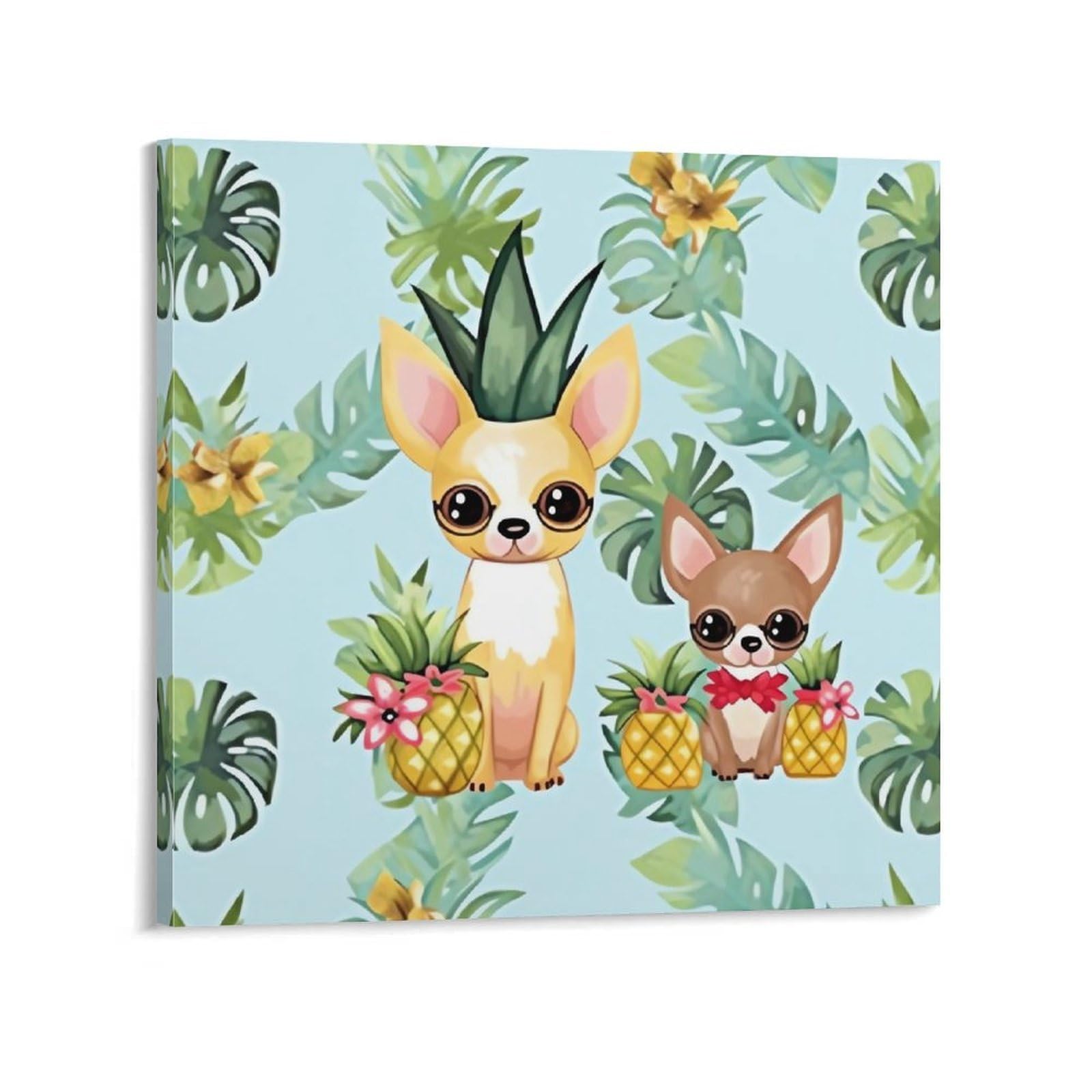 Chihuahua Dog Pineapple Canvas Wall Art for Bedroom 28x28inch(70x70cm) Canvas Prints Artwork for Walls Modern Picture Artwork Painting for Living Room Aesthetic Wall Paintings for Bathroom Kitchen Off