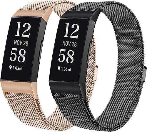 Paquete de 2 bandas de metal compatibles con Fitbit Charge 4Charge 3Charge 3 SE, correas de repuesto ajustables de malla de acero inoxidable con