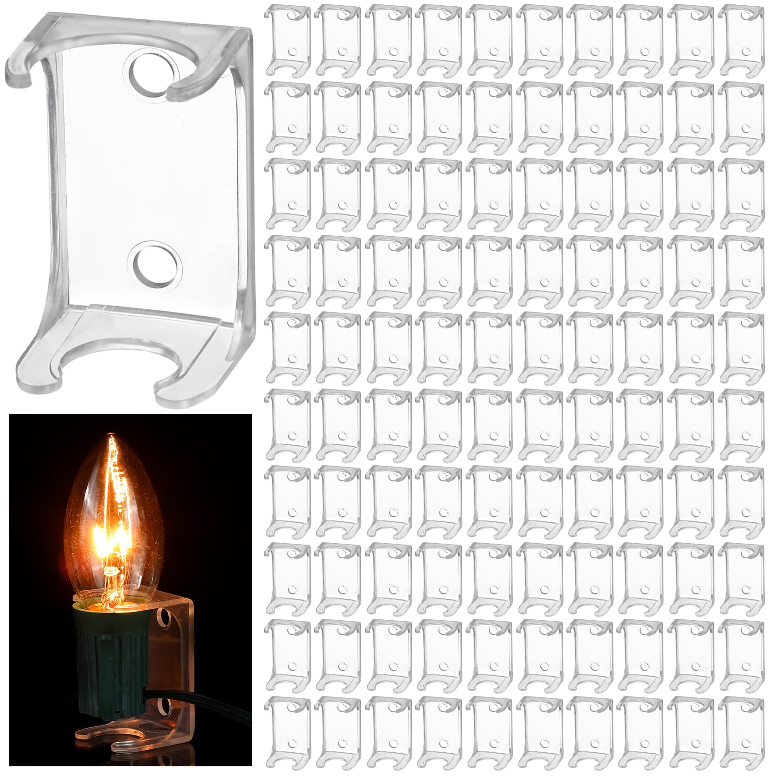 VIHOSE Christmas Light Clips Clear Lighting Outlet Combo C Clips Waterproof Outside Gutter Clip Hooks Seasonal String Light Hooks for C9 or C7 Socket on Home Stair Christmas Decoration(100 Pcs)