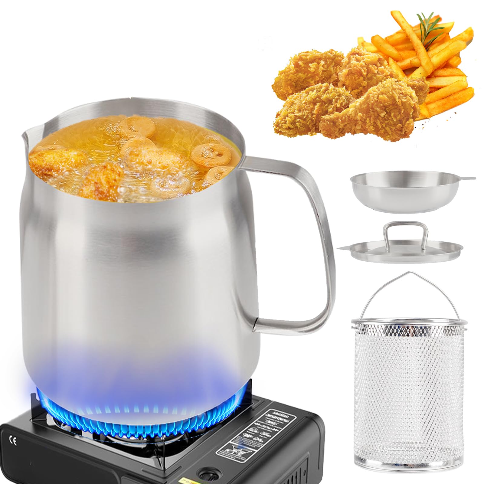 2L Olla Freidora con Filtro de Aceite, Filtro Aceite Cocina de Acero Inoxidable con Colador Fino y Grasera Aceite Usado, Colador-Aceite para Almacenamiento de Aceite Freír