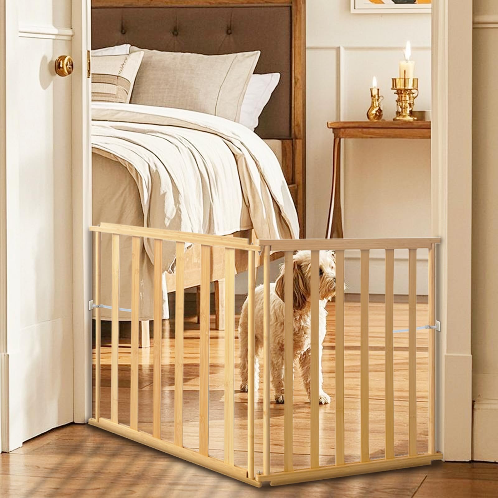 Bamboo Pet Gate & Indoor Fence-Dog Gate for Stairs, Doorways Easy-Tool Installation Versatile Puppy Gate for Dogs and Small to Medium Pets (2 Panel)
