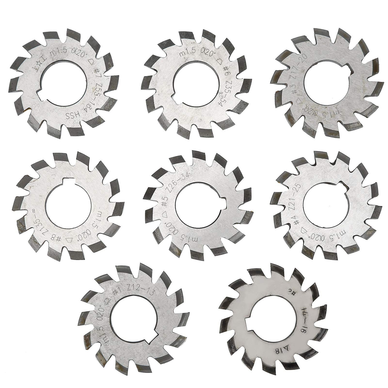 8 Pièces Coupeur D'engrenages, Coupe D'engrenages en Acier à Grande Vitesse M1.5 20 ° 5mm 6mm Industrielles Coupe-engrenage